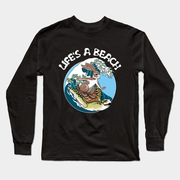 Surfing turtle and Rabbit - Life's a beach Long Sleeve T-Shirt by TMBTM